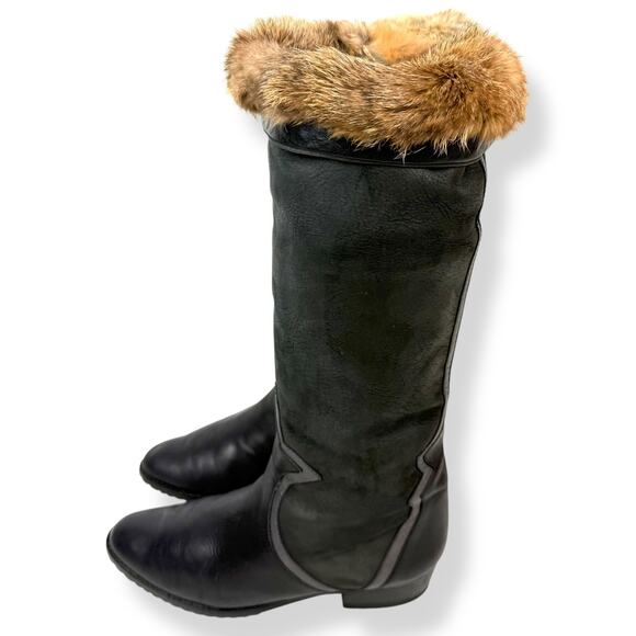 Vintage ILGA Italian shearling and rabbit fur waterproof leather tall boots